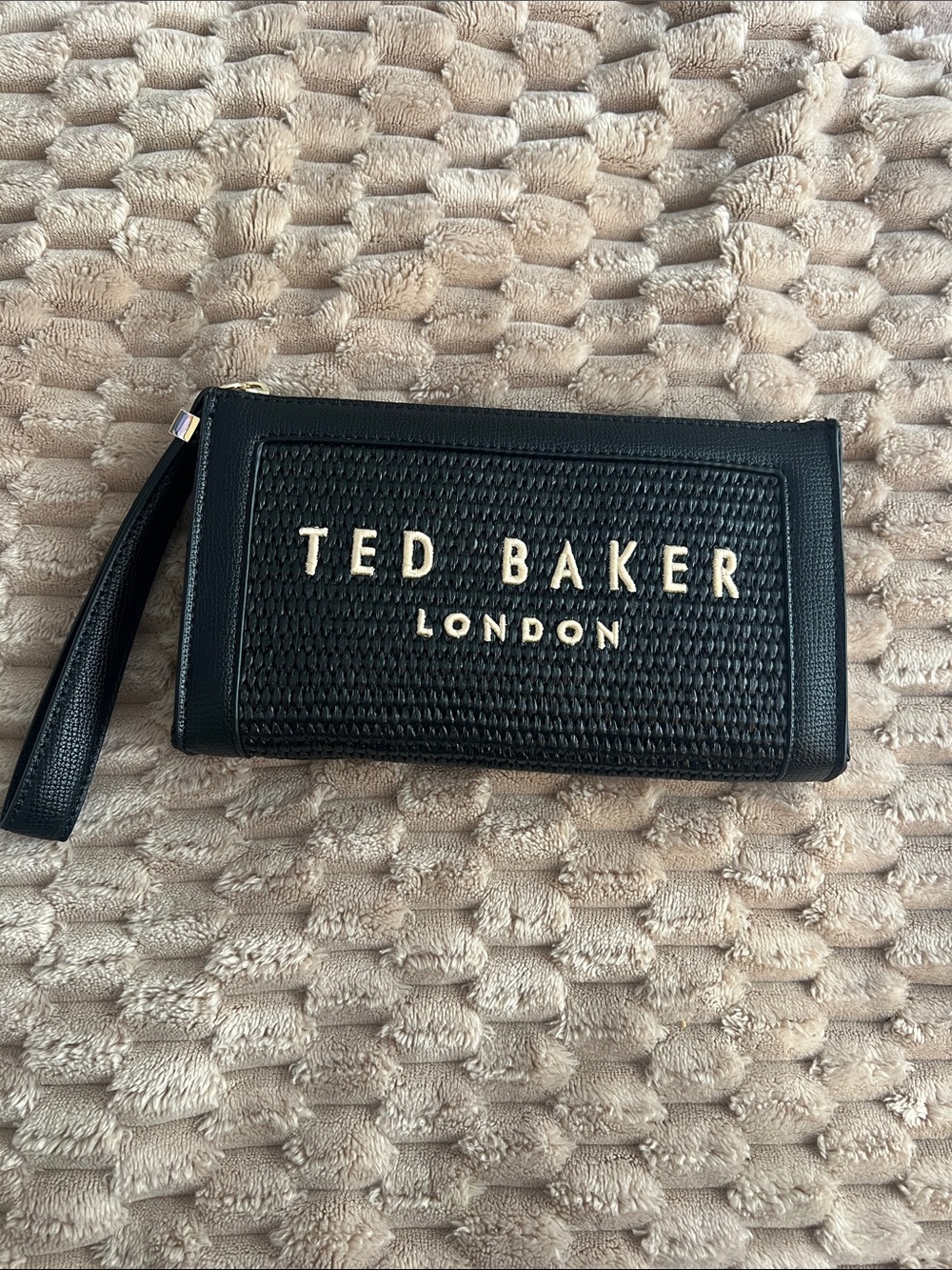 Ted Baker Black Woven Zip-Around Wristlet with Gold Logo